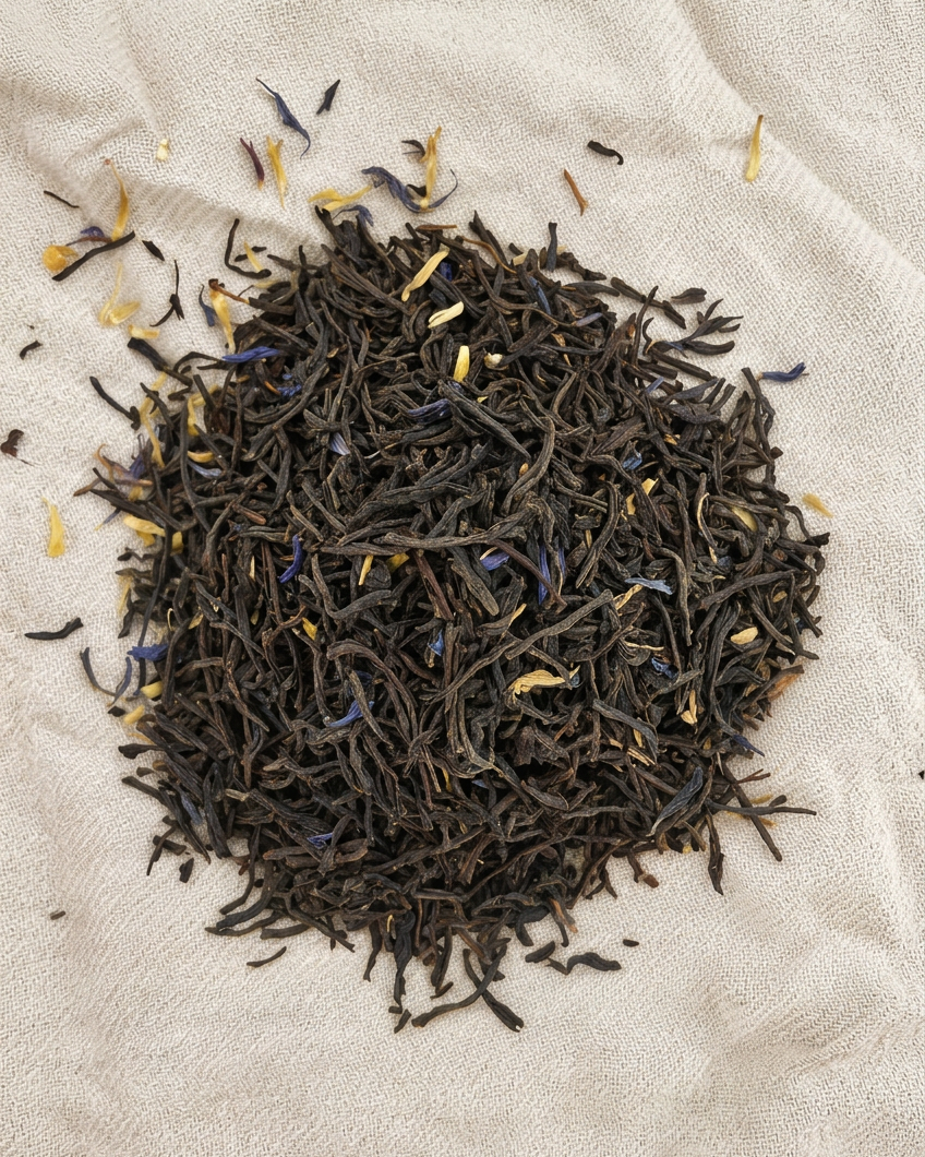 Earl Grey loose tea with its natural scatter